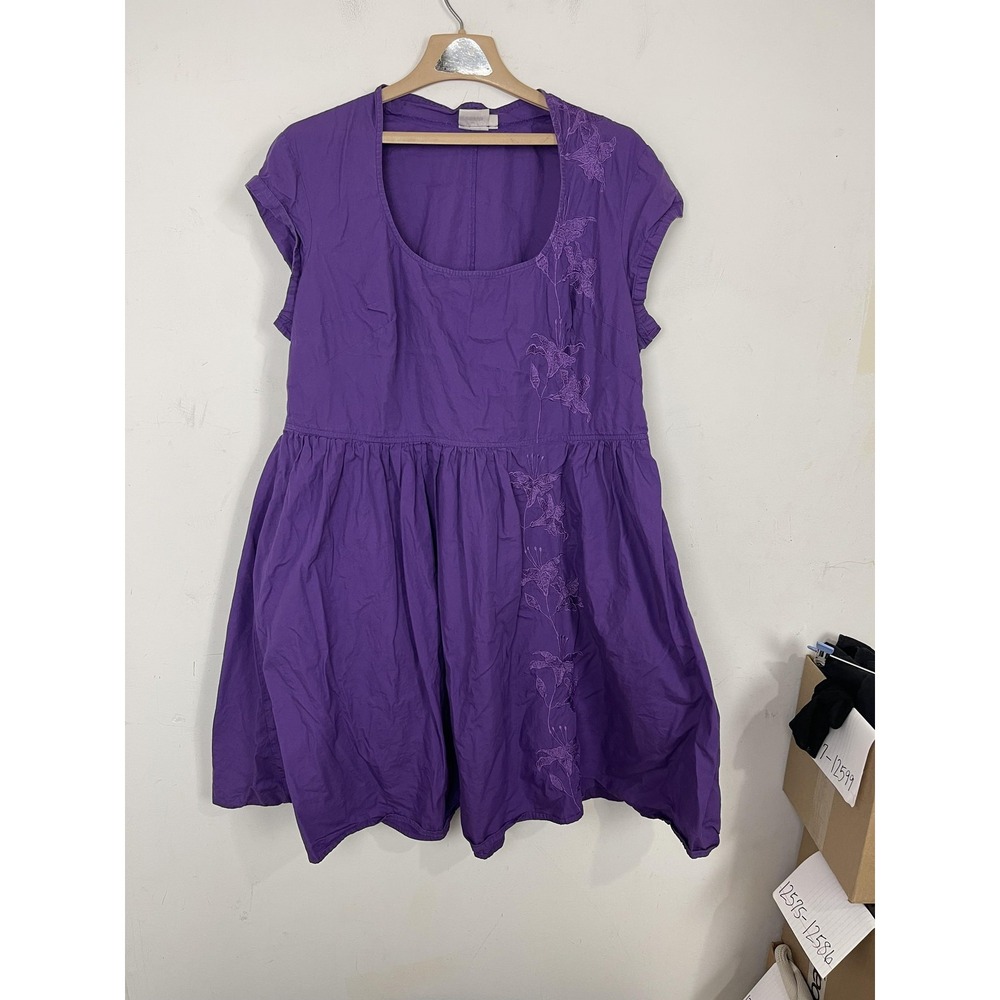 eShakti Dress Womens 2X 22W Purple Fairy Babydoll Embroidered Floral Boho Retro